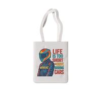 Quipo Life is Too Short MotoBearZ - Bolsa de mano, 100% algodón, asas de 11 pulgadas, cosida a mano, impresión duradera en una cara