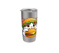 Quirky Cat Hamburguesa Cheeseburger Fast Food Hat Vaso térmico de acero inoxidable de doble pared