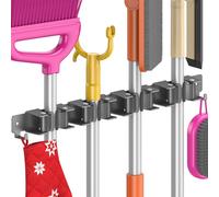 Quirlig Colgador Escobas y Fregonas Adhesivo, Soporte Escobas Pared Adhesivo con 4 Soportes y 2 Ganchos, Portaescobas con Tornillos, Colgador para herramientas de jardín, Negros