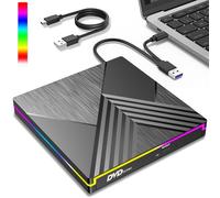 Quirlig Lector CD DVD Externo, USB 3.0 y Type-C Grabadora CD DVD Unidad Externa, RGB Disquetera Externa CD DVD +/-RW Drive para PC Laptop Desktop MacBook Mac OS Win11/10/8/7/XP Linux Vista