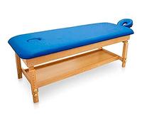 QUIRUMED Camilla de Masaje de Madera Fija Easy, Color Azul, Cama de Masaje, Polipiel, Altura Regulable, Cabezal extraíble, Bandeja apoyabrazos, Tapizado Alta Densidad, hasta 220 kg