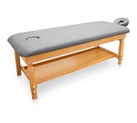 QUIRUMED Camilla de Masaje de Madera Fija Easy, Color Plata, Cama de Masaje, Polipiel, Altura Regulable, Cabezal extraíble, Bandeja apoyabrazos, Tapizado Alta Densidad, hasta 220 kg