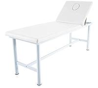 QUIRUMED Camilla de Masaje Fija de Acero, Polipiel, Color Blanco, con tapón Facial, Agujero Facial, Respaldo Ajustable, Ligera, 186 x 62 x 69 cm, hasta 120 kg