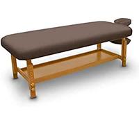 QUIRUMED Camilla de Masaje Fija de Madera, para SPA, Color Marrón, Cama de Masaje, Polipiel, Altura Regulable, Cabezal extraíble, Bandeja apoyabrazos, Tapizado Alta Densidad
