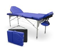 QUIRUMED Camilla de Masaje Plegable de Aluminio Pro, 186 x 66 cm, con Respaldo abatible, Color Azul, Polipiel, Orificio Facial, Cabezal extraíble, Regulable en Altura, 2 cuerpos, hasta 150 kg