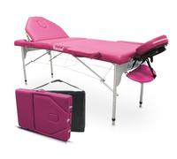 QUIRUMED Camilla de Masaje Plegable de Aluminio Pro, 186 x 66 cm, con Respaldo abatible, Color Rosa, Polipiel, Orificio Facial, Cabezal extraíble, Regulable en Altura, 2 cuerpos, hasta 150 kg
