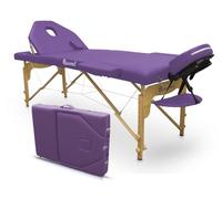QUIRUMED Camilla de Masaje Plegable de Madera Elite, Color Morado, 194 x 70 cm, Polipiel, Portátil, Respaldo abatible, Cabezal extraíble, Orificio Facial, Altura Regulable, hasta 150 kg