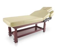 QUIRUMED Camilla de SPA con Bandeja Inferior, Color Beige, Estructura Madera, Polipiel, Altura Ajustable, Respaldo abatible, Reposabrazos, Agujero Facial, 2 cuerpos