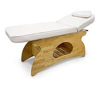 QUIRUMED - Camilla de SPA de Madera | Respaldo Abatible hasta 70º | Estante Interior de Gran Capacidad | Cojín-Tapón Facial Incluido | Tapizado Duradero, Blanco, 184x69cm, Madera