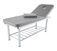 QUIRUMED Camilla Fija de Acero, Acabados cromados, Cabezal reclinable, Color Plata, Estructura Reforzada, Polipiel, Agujero Facial, Tapón Facial, hasta 150 kg