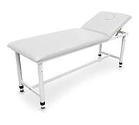 QUIRUMED Camilla Fija, Regulable en Altura, Color Blanco, 185 x 62 cm, Acero, Polipiel, Respaldo abatible, Agujero Facial, Patas Ajustable a desniveles del Suelo, hasta 120 kg