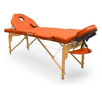 QUIRUMED Camilla Plegable de Madera Pro, 194 x 70 cm, con Respaldo abatible, Color Naranja, Polipiel, Orificio Facial, Cabezal extraíble, Altura Regulable, hasta 150 kg
