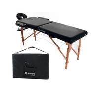 QUIRUMED Camilla Plegable Masaje de Madera Easy, Color Negro, 194 x 70 cm, Mesa de Masaje, Masaje Fisioterapia, Polipiel, Cabezal articulado, Altura Regulable, 2 cuerpos, hasta 150 kg