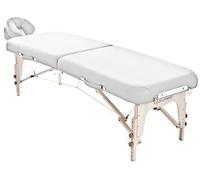 QUIRUMED Camilla Shiatsu Plegable de Madera, 219 x 63 cm, Color Blanco, Polipiel, Altura Regulable, Cabezal Extraible, hasta 204 kg, con Mochila de Transporte