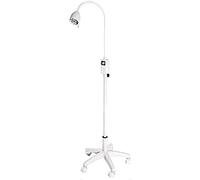 QUIRUMED Lámpara de examen LED con base rodable, Lámpara cirugía menor, Brazo flexible, Multiposicionable, Blanca, Regulable en altura, Intensidad graduable, Bombilla LED 3W
