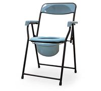QUIRUMED Silla de Aseo con reposabrazos, Silla con WC, Ligera, Plegable, con Respaldo, con Inodoro extraíble y con Tapa, Silla de Aseo, para Mayores, para minusválidos