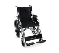 QUIRUMED Silla de ruedas de acero cromado PRO, Plegable, Ruedas macizas, Respaldo abatible, Reposabrazos abatibles, Reposapiés desmontables, Frenos de mano
