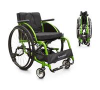 QUIRUMED Silla de ruedas deportiva, Plegable, Aluminio, Asiento acolchado, Cinturón de seguridad, Liberación rápida, Freno manual, Bolsillo portaobjetos, 74 x 57 x 84 cm