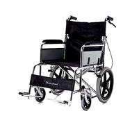 QUIRUMED Silla de ruedas plegable de acero cromado para transporte, traslado, Ligera, Frenos de maneta y frenos de mano, Respaldo abatible, Fácil plegado, Para mayores, Para minusválidos