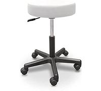 QUIRUMED Taburete Alto, tapizado Polipiel, Color Blanco, Elevación a Gas, con 5 Ruedas, Giratorio, Acolchado de Alta Densidad, hasta 135 kg