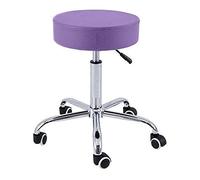 QUIRUMED Taburete Base cromada 5 Ruedas, Acero, Color Morado, Tapizado en Polipiel, Relleno de Alta Densidad, Ligero, Regulable en Altura, hasta 150 kg