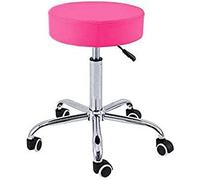 QUIRUMED Taburete Base cromada 5 Ruedas, Acero, Color Rosa, Tapizado en Polipiel, Relleno de Alta Densidad, Ligero, Regulable en Altura, hasta 150 kg