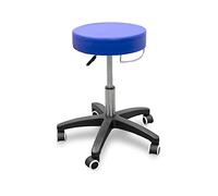 QUIRUMED Taburete con Base rodable y Soporte de Toalla, Color Azul, Polipiel, Relleno de Alta Densidad, Ligero, con Ruedas, Altura Regulable, hasta 150 kg