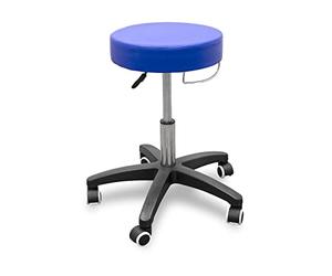 QUIRUMED Taburete con Base rodable y Soporte de Toalla, Color Azul, Polipiel, Relleno de Alta Densidad, Ligero, con Ruedas, Altura Regulable, hasta 150 kg