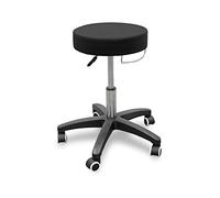 QUIRUMED Taburete con Base rodable y Soporte de Toalla, Color Negro, Polipiel, Relleno de Alta Densidad, Ligero, con Ruedas, Altura Regulable, hasta 150 kg