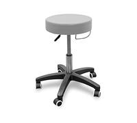QUIRUMED Taburete con Base rodable y Soporte de Toalla, Color Plata, Polipiel, Relleno de Alta Densidad, Ligero, con Ruedas, Altura Regulable, hasta 150 kg