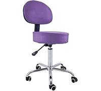 QUIRUMED Taburete con Respaldo, Base cromada, 5 Ruedas y elevación a Gas, Color Morado, Estructura metálica, Polipiel, Relleno Alta Densidad, Altura Regulable, hasta 150 kg