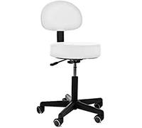 QUIRUMED Taburete con Respaldo, elevación a Gas, con 5 Ruedas, Color Blanco, tapizado en Polipiel de Alta Densidad, Altura Regulable, hasta 135 kg