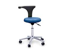 QUIRUMED Taburete con Respaldo ergonómico Profesional, Color Azul Marino, Estructura en Acero Inoxidable, Polipiel, Base con Ruedas, Asiento Regulable en Altura, hasta 120 kg