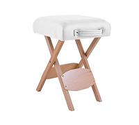 QUIRUMED Taburete Plegable de Madera con Asiento, Tapizado en Color Blanco, Multiusos, Mesa Auxiliar, Reposapiés, Polipiel, Transportable, hasta 100 kg, 33 x 33 x 48