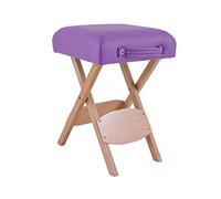 QUIRUMED Taburete Plegable de Madera con Asiento, Tapizado en Color Morado, Multiusos, Mesa Auxiliar, Reposapiés, Polipiel, Transportable, hasta 100 kg, 33 x 33 x 48