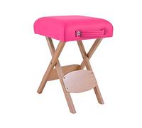 QUIRUMED Taburete Plegable de Madera con Asiento, Tapizado en Color Rosa, Multiusos, Mesa Auxiliar, Reposapiés, Polipiel, Transportable, hasta 100 kg, 33 x 33 x 48