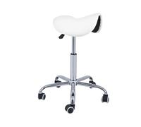 QUIRUMED Taburete Pony 5 Ruedas, Base cromada, Color Blanco, Tapizado en Polipiel, Regulable en Altura, Ligero, diseño ergonómico, Giratorio, hasta 150 kg