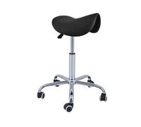 QUIRUMED Taburete Pony 5 Ruedas, Base cromada, Color Negro, Tapizado en Polipiel, Regulable en Altura, Ligero, diseño ergonómico, Giratorio, hasta 150 kg