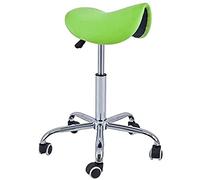 QUIRUMED Taburete Pony 5 Ruedas, Base cromada, Color Verde Pistacho, Tapizado en Polipiel, Regulable en Altura, Ligero, diseño ergonómico, Giratorio, hasta 150 kg