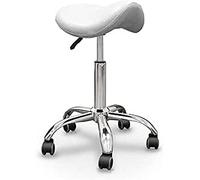 QUIRUMED Taburete Pony, Base cromada con 5 Ruedas, Color Blanco, Ergonómico, Ligero, Altura Regulable, Relleno de Alta Densidad, Polipiel, hasta 150 kg