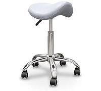 QUIRUMED Taburete Pony, Base cromada con 5 Ruedas, Color Plata, Ergonómico, Ligero, Altura Regulable, Relleno de Alta Densidad, Polipiel, hasta 150 kg