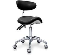 QUIRUMED Taburete Pony hidráulico Elite, Color Negro, Multidisciplinar, Acero Inoxidable, Polipiel, Respaldo ergonómico, Acolchado Poliuretano, Altura Regulable