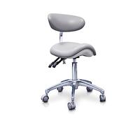 QUIRUMED Taburete Pony hidráulico Elite, Color Plata, Multidisciplinar, Acero Inoxidable, Polipiel, Respaldo ergonómico, Acolchado Poliuretano, Altura Regulable