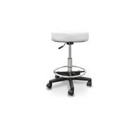 QUIRUMED Taburete tapizado Regulable, con Aro reposapiés, Ajustable y elevación a Gas, Color Blanco, Polipiel, Giratorio, hasta 135 kg