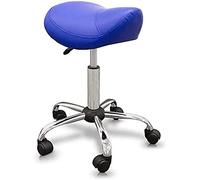 QUIRUMED Taburete Tipo Pony, Ergonómico, con Base de Acero, Color Azul, Tapizado en Polipiel, Altura Regulable, Asiento Acolchado, Ruedas giratorias, hasta 150 kg
