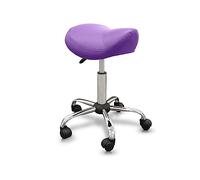 QUIRUMED Taburete Tipo Pony, Ergonómico, con Base de Acero, Color Morado, Tapizado en Polipiel, Altura Regulable, Asiento Acolchado, Ruedas giratorias, hasta 150 kg
