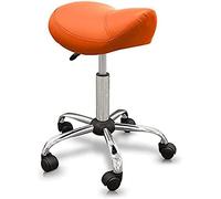 QUIRUMED Taburete Tipo Pony, Ergonómico, con Base de Acero, Color Naranja, Tapizado en Polipiel, Altura Regulable, Asiento Acolchado, Ruedas giratorias, hasta 150 kg