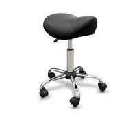 QUIRUMED Taburete Tipo Pony, Ergonómico, con Base de Acero, Color Negro, Tapizado en Polipiel, Altura Regulable, Asiento Acolchado, Ruedas giratorias, hasta 150 kg