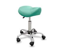 QUIRUMED Taburete Tipo Pony, Ergonómico, con Base de Acero, Color Verde, Tapizado en Polipiel, Altura Regulable, Asiento Acolchado, Ruedas giratorias, hasta 150 kg