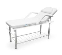 QUIRUMED WELLCORE Camilla Fija Profesional de Acero 2 Cuerpos con Reposabrazos Extraíbles, Respaldo Regulable, Agujero Facial y Portarrollos, Color Blanco, hasta 150 kg